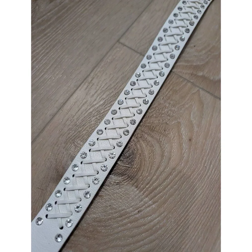 White Rhinestone Studded Criss Cross Laced Belt Women's Plus Size 2XL-4XL Bling
